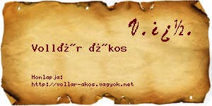 Vollár Ákos névjegykártya